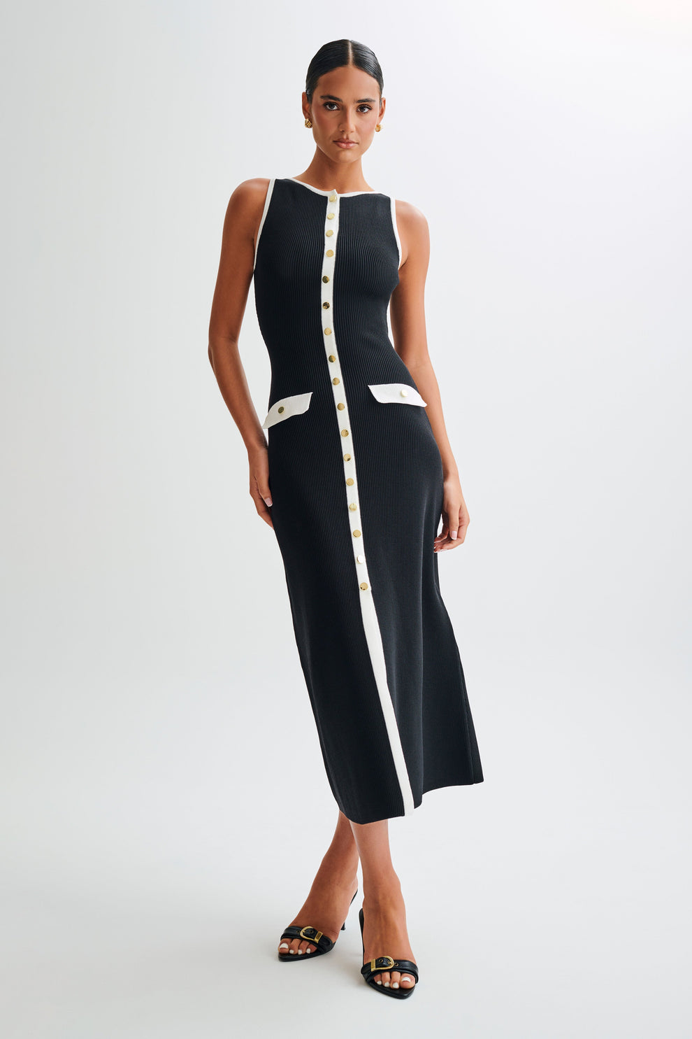 Perla - Ärmelloses Maxikleid mit Knöpfen