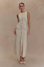 Perla - Ärmelloses Maxikleid mit Knöpfen