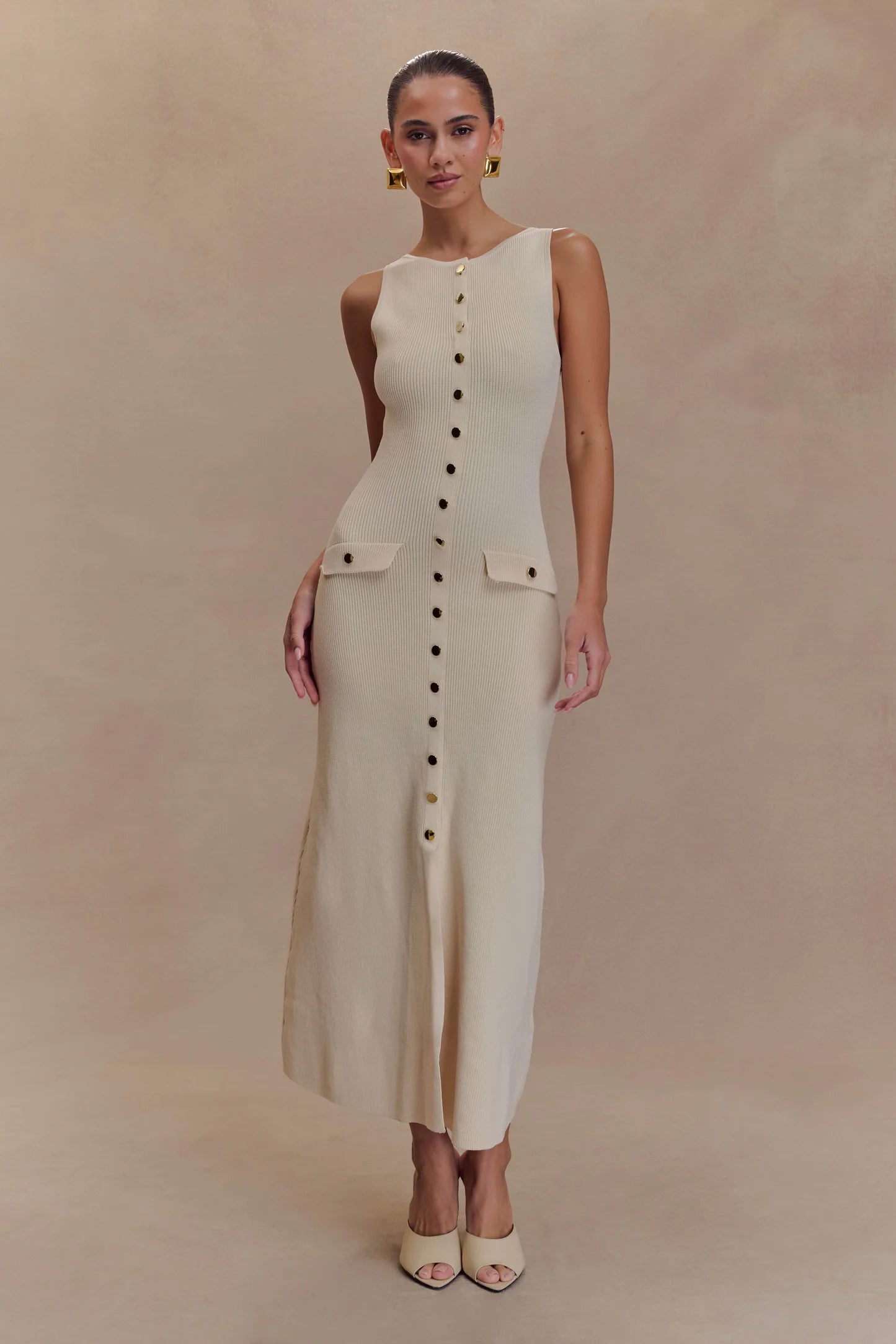 Perla - Ärmelloses Maxikleid mit Knöpfen