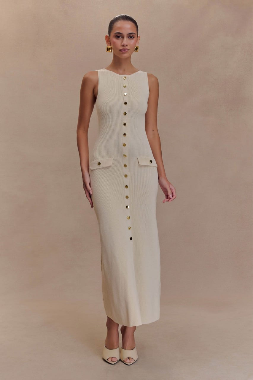 Perla - Ärmelloses Maxikleid mit Knöpfen