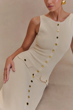 Perla - Ärmelloses Maxikleid mit Knöpfen