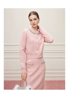 Noire Nieten Perlen Diamant Rosa Wolle Strickpullover