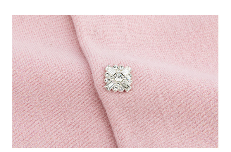 Noire Nieten Perlen Diamant Rosa Wolle Strickpullover