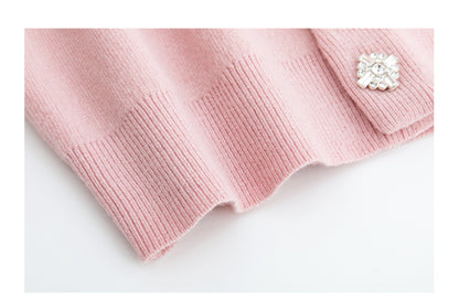 Noire Nieten Perlen Diamant Rosa Wolle Strickpullover