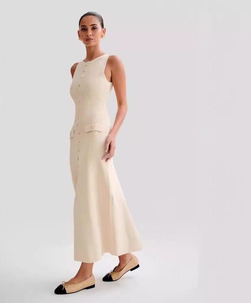 Perla - Ärmelloses Maxikleid mit Knöpfen