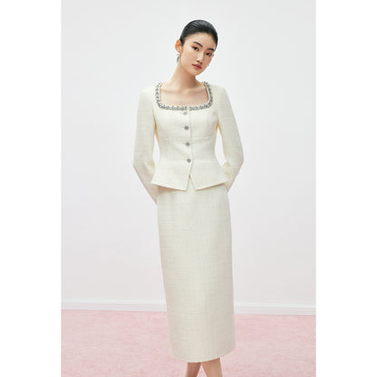 ÉCLAT D’IVOIRE – TWEED-ENSEMBLE MIT PERLENDETAILS