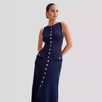 Perla - Ärmelloses Maxikleid mit Knöpfen