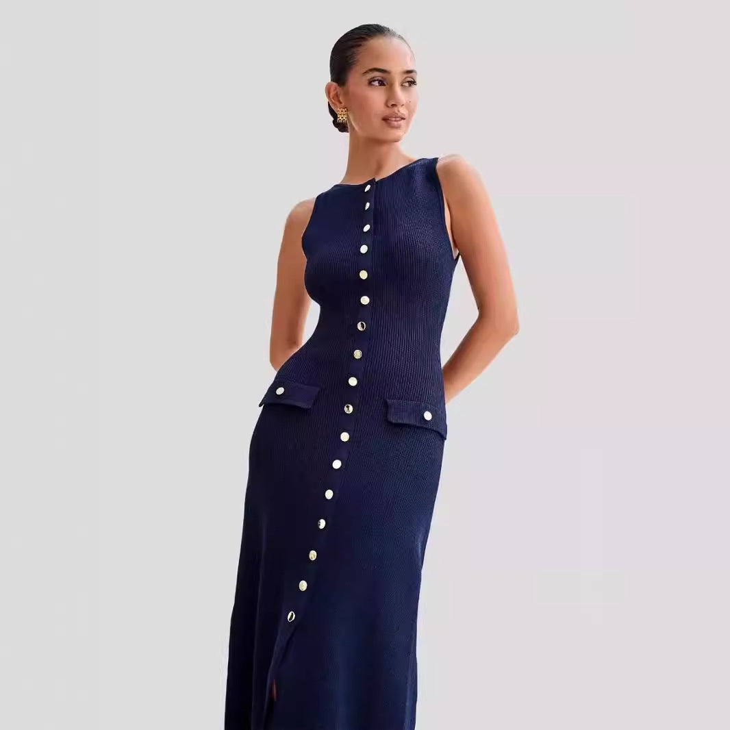 Perla - Ärmelloses Maxikleid mit Knöpfen