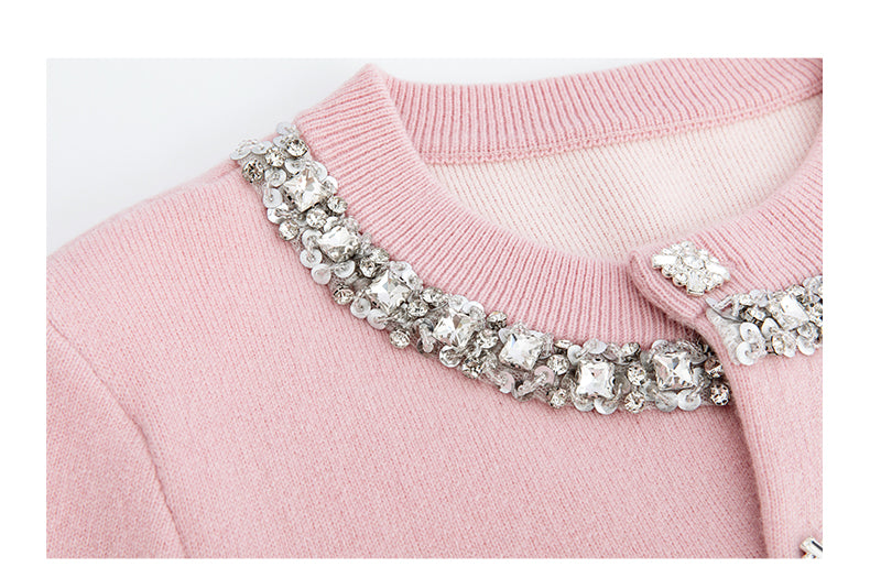 Noire Nieten Perlen Diamant Rosa Wolle Strickpullover