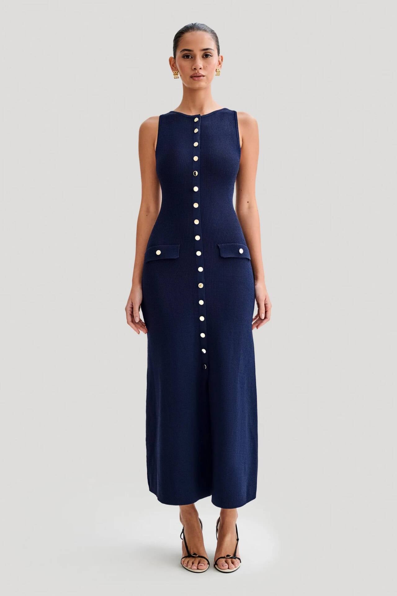 Perla - Ärmelloses Maxikleid mit Knöpfen