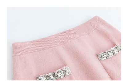 Noire Nieten Perlen Diamant Rosa Wolle Strickpullover