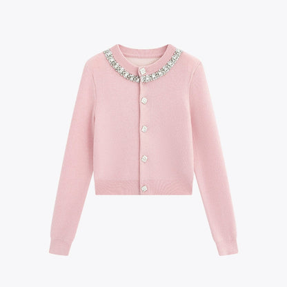 Noire Nieten Perlen Diamant Rosa Wolle Strickpullover