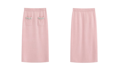 Noire Nieten Perlen Diamant Rosa Wolle Strickpullover