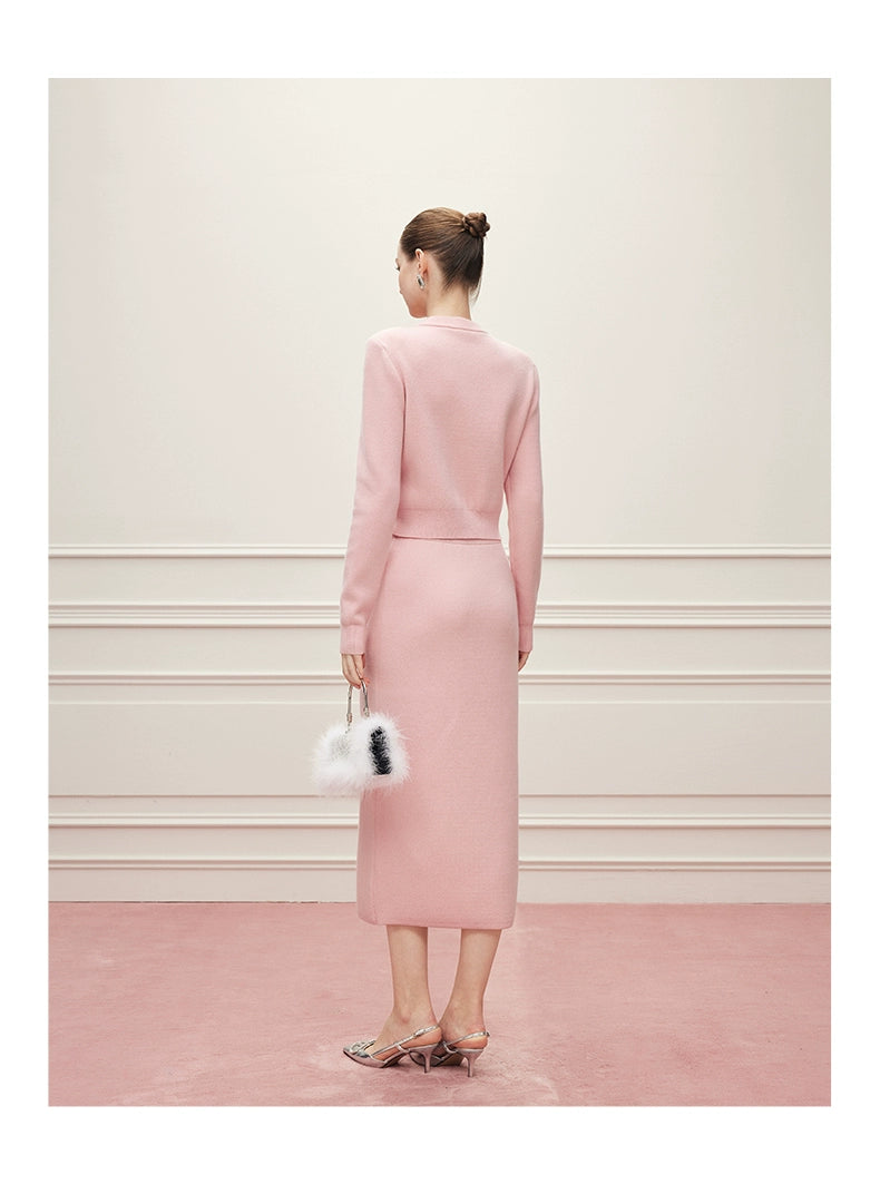 Noire Nieten Perlen Diamant Rosa Wolle Strickpullover