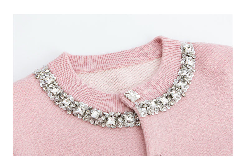 Noire Nieten Perlen Diamant Rosa Wolle Strickpullover