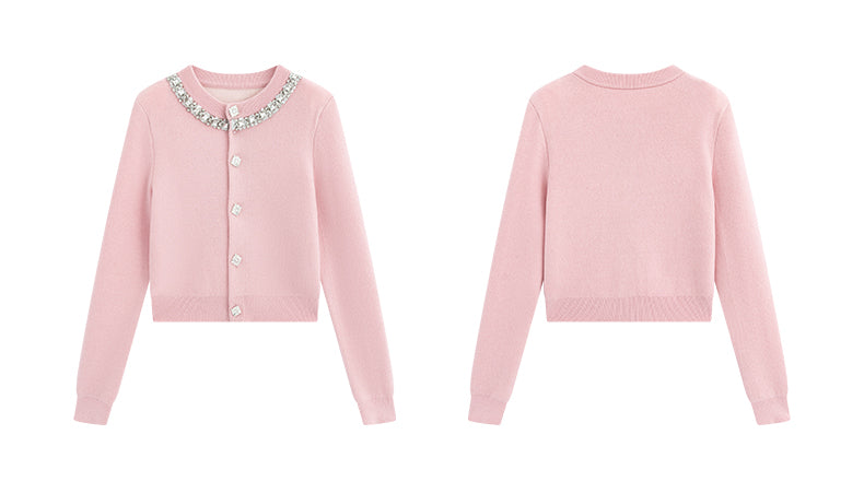 Noire Nieten Perlen Diamant Rosa Wolle Strickpullover