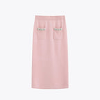 Noire Nieten Perlen Diamant Rosa Wolle Strickpullover
