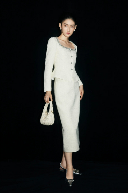 ÉCLAT D’IVOIRE – TWEED-ENSEMBLE MIT PERLENDETAILS