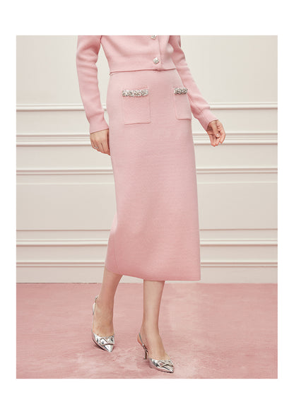 Noire Nieten Perlen Diamant Rosa Wolle Strickpullover